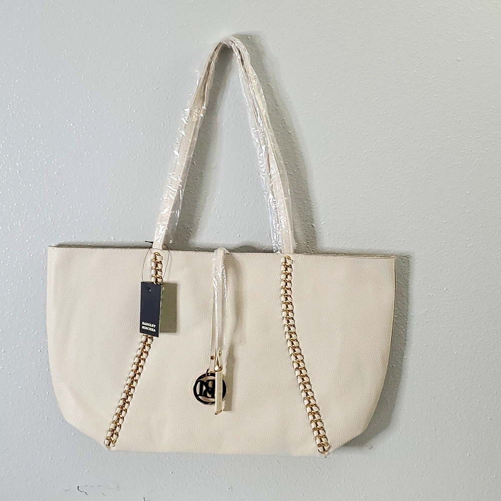 Badgley Mischka Decorative  Vegan Leather Cream Chain Tote